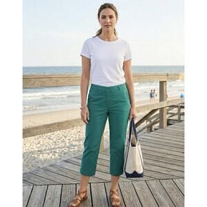 Talbots chelsea Green Chelsea Capri Cotton Crop Preppy Resort Coastal Chic 14P